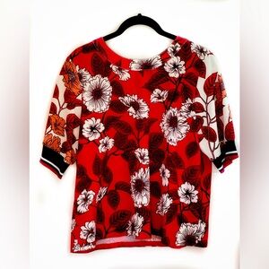 Red, Black, White Floral Blouse/Top by WARM, L